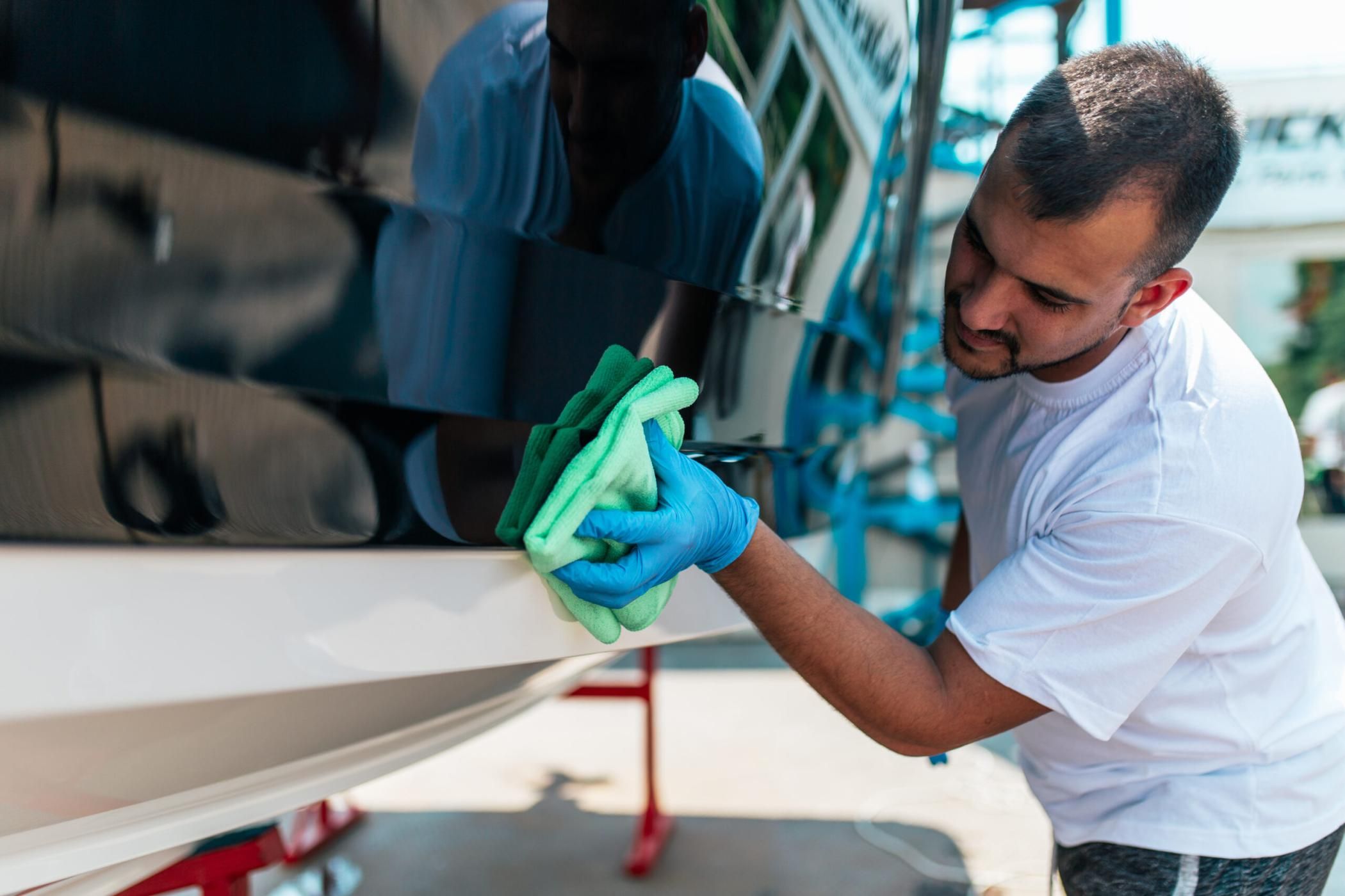 Boat in professional repair shop
